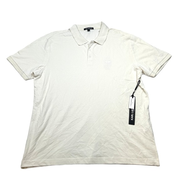 Karl Lagerfeld‎ Pique Polo Shirt Mens XL Light Tan Embossed Logo $119 NEW